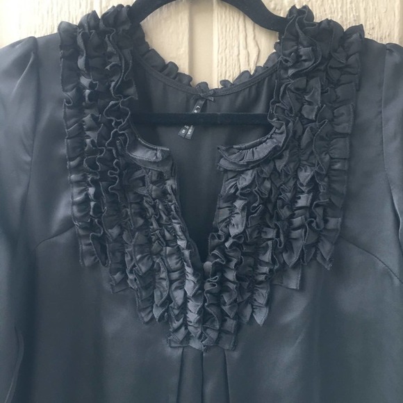 Lapis Black Long sleeved shift Dress ruffle front  S - Picture 7 of 13
